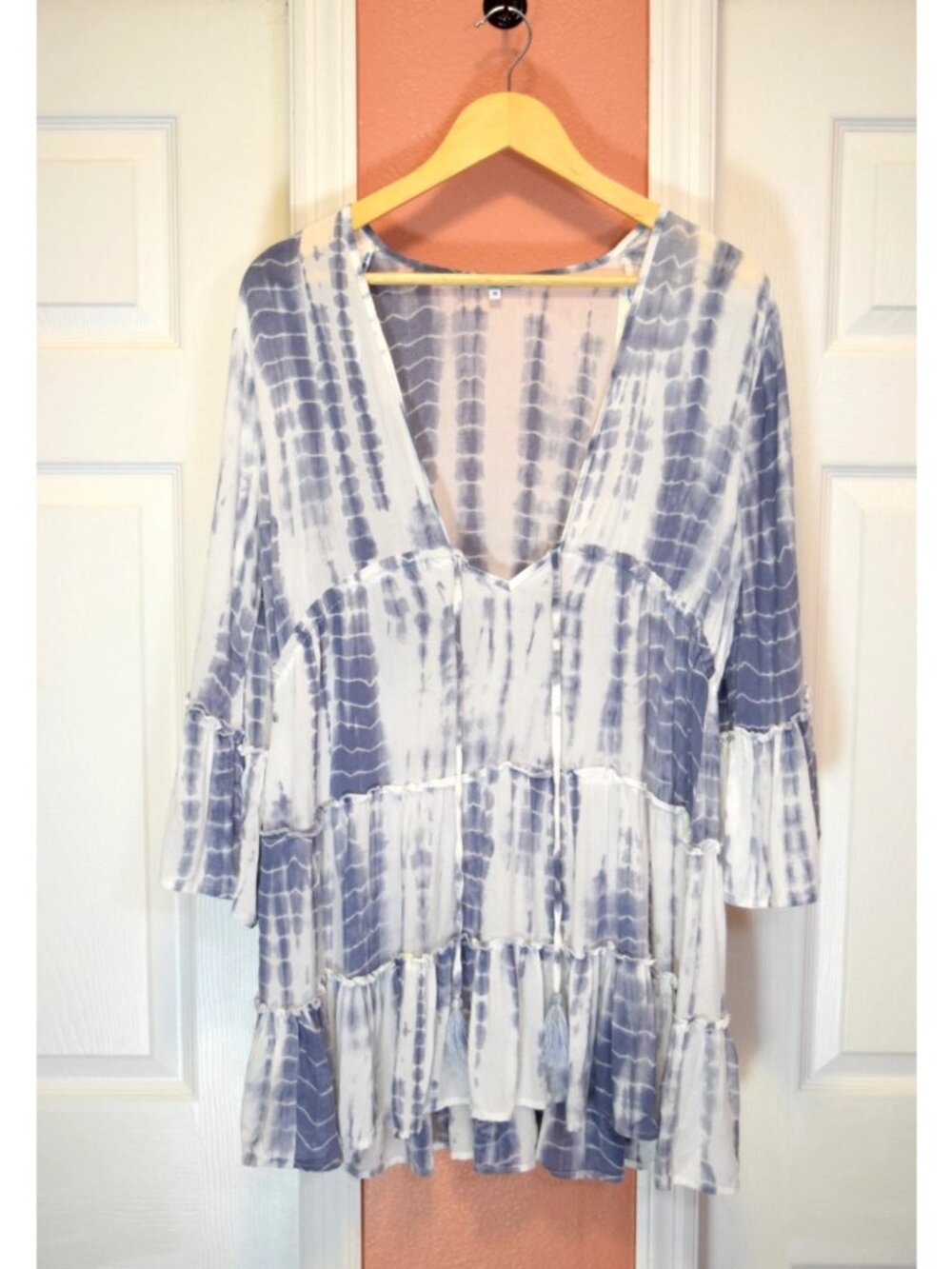 BLUE ISLAND TIE DYE TIERED BELL SLEEVE TUNIC
